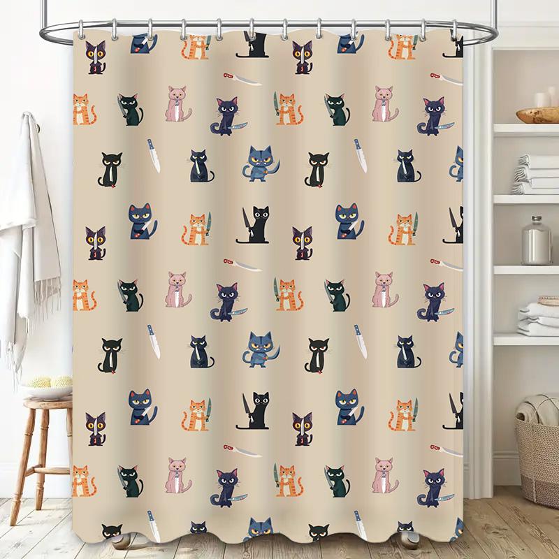 Cats Pattern Shower Curtain Bathroom Decor, Waterproof Fabric, 180 X 205cm Size, Cartoon Print In Multiple Colors .com