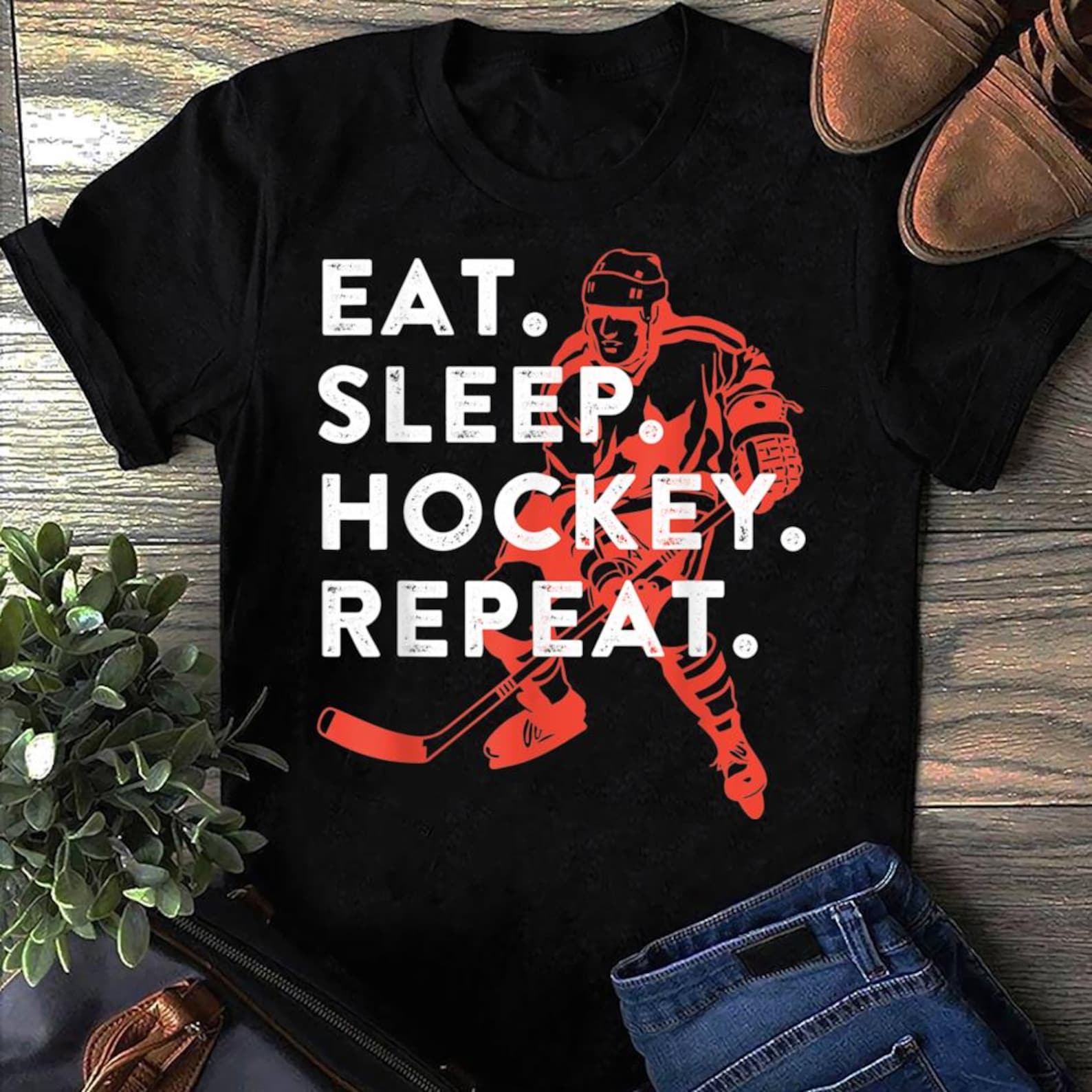 Eat Sleep Hockey Repeat Gift T-Shirt - Ice Hockey Player, Hockey Lover, Shirt Hockey Player, Gift Hockey, Hockey Team, Hockey Moms 3XL