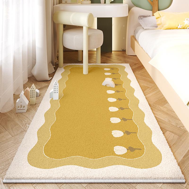 Dětský kreslený plyšový kobereček k posteli - Umělý kašmír, Roztomilá a zesílená podlahová rohož do dívčího pokoje.