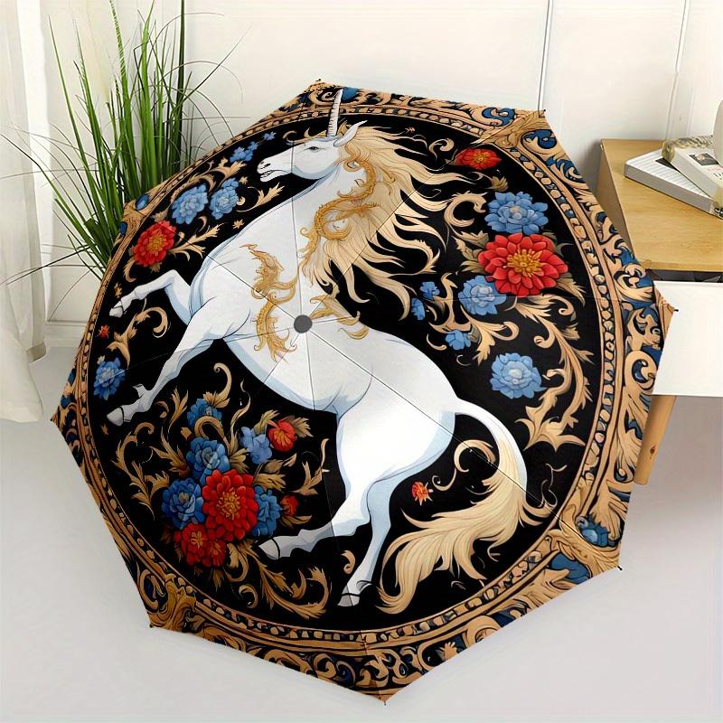 

Unicorn, Floral Theme 8 Bone Hand Automatic Folding Fashion umbrella, Compact and Portable Design, A Perfect Gift for Birthday, Christmas or