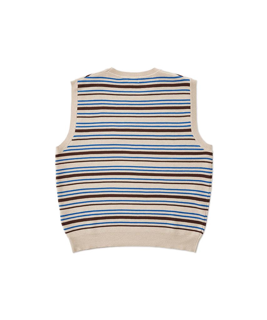 Stco Striped Round Knit Vest Beige (Oversized)_Skvua04Otd