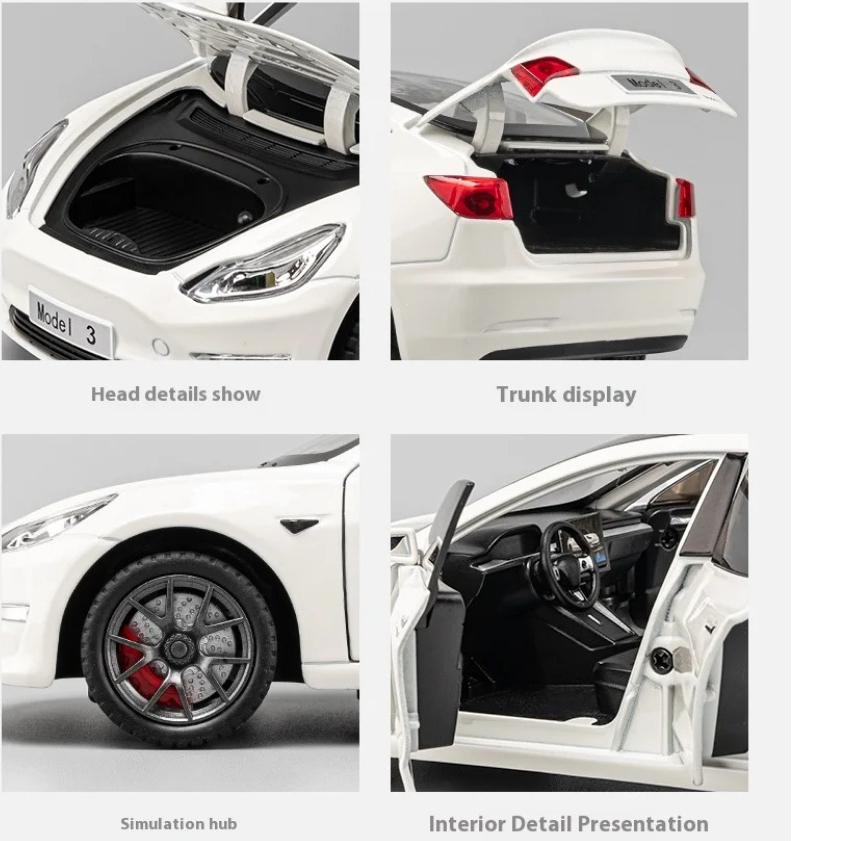 1/24 Scale Tesla Model3 Towing RV Alloy Model, Open Door Car Ornaments for Children's Sound and Light Toys To Give Gifts To Boys
