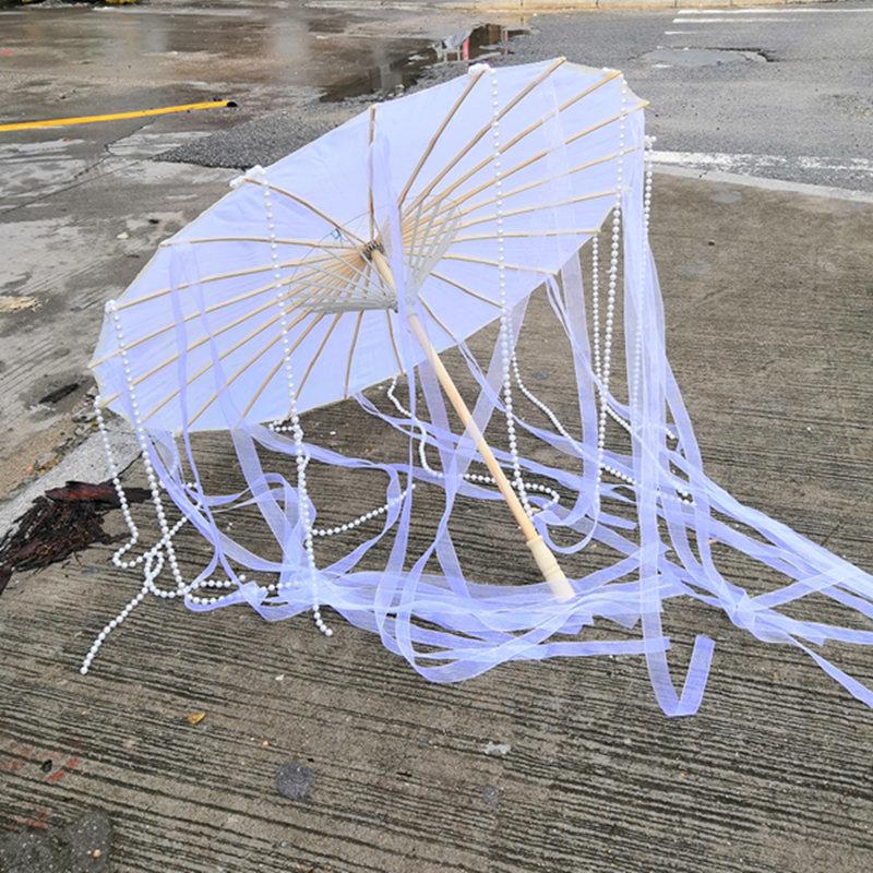 LED Chinese Japan Yarn Oiled Paper Silk Cloth Umbrella Costume Ancient Princess Umbrella Drama White Craft Umbrella Cosplay