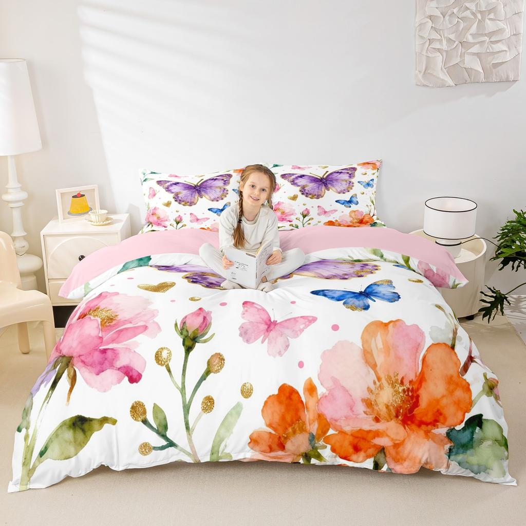 Comforter Homewish Chic Butterfly For Girls Colorful Glitter Stars Comforter Set Rainbow Flowers Bed Set