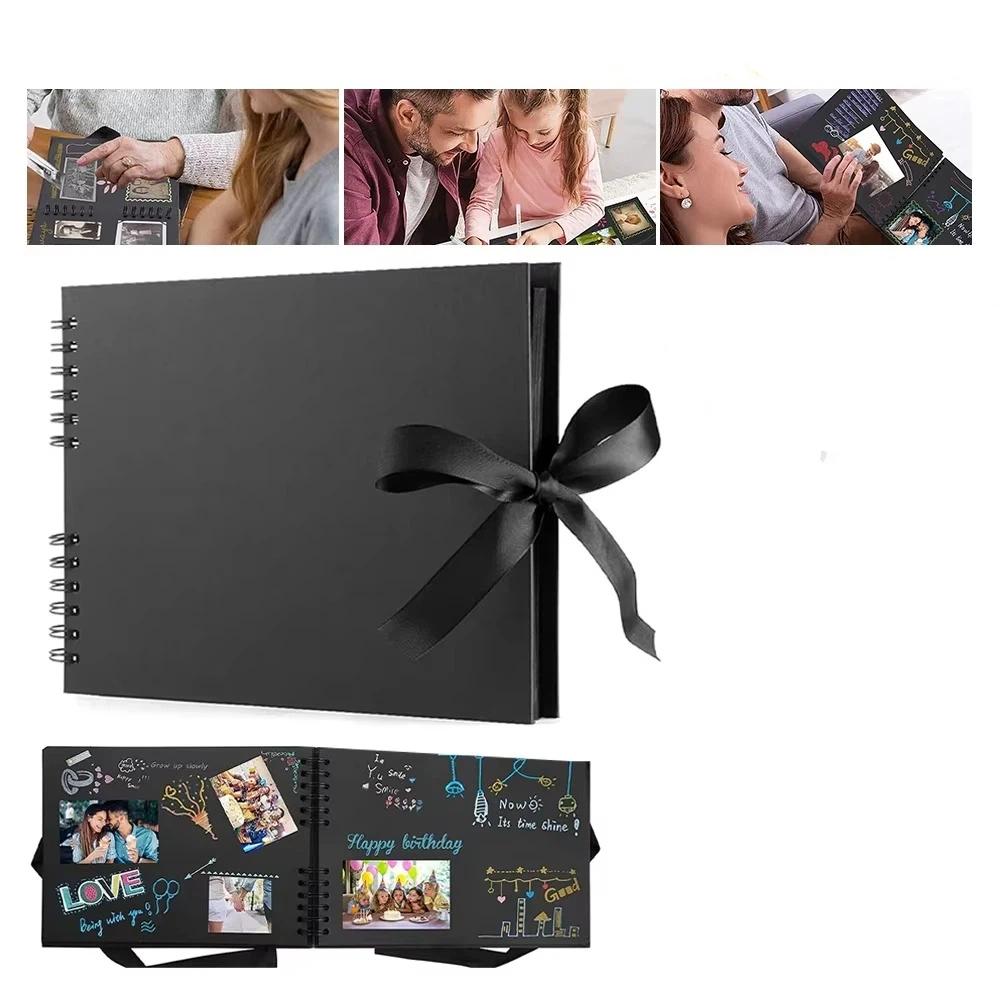 Black Inner Pages Ribbon Photo Albums Handmade Creative DIY Craft Album 40 Sheets Minimalist Picture Album