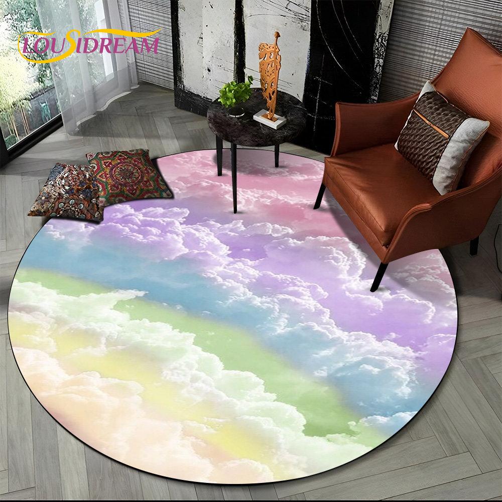 Runder Teppich mit chromatischer Farbtäuschung in Regenbogenfarben, Teppich für Wohnzimmer, Schlafzimmer, Sofa, Spielzimmer, Dekoration, rutschfeste Bodenmatte für Kinder