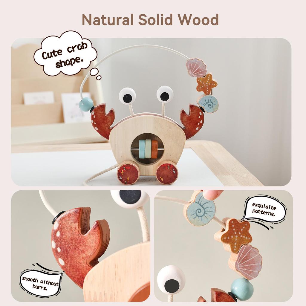 Crab Car: Wooden Bead Maze & Rattle for Baby Learning
