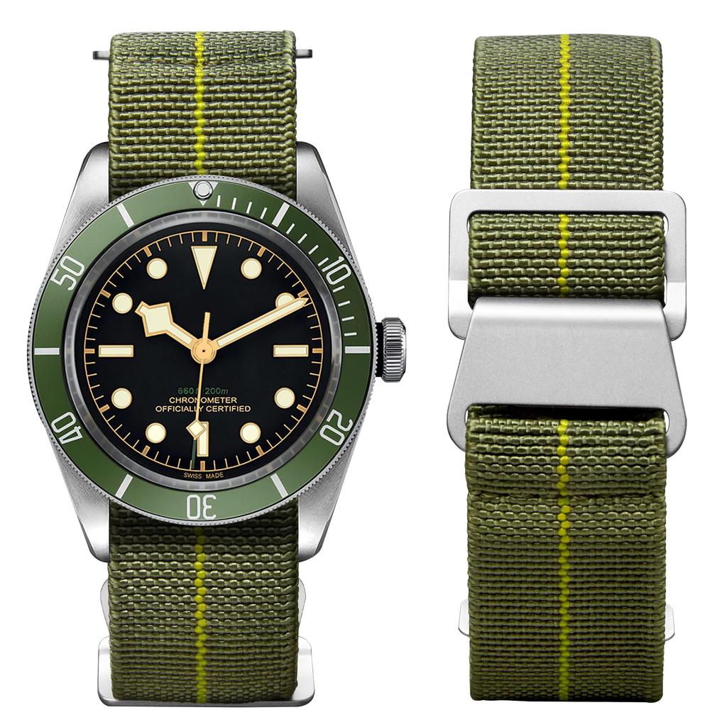 BINLUN Elastic Nylon Watch Waterproof Military Replacement Watch Strap with Hook and Loop for Men and 22mm Improved Band, Women, Silver/Black Buckle,