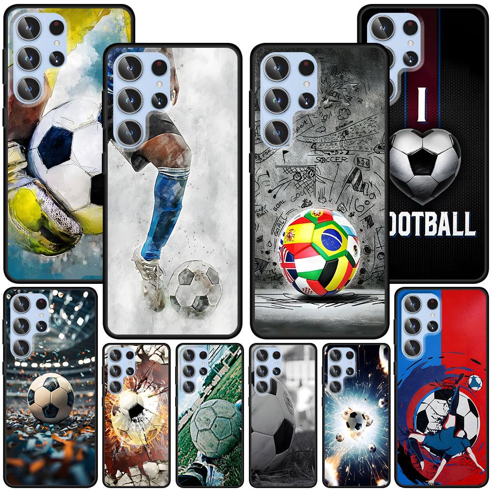 Football Sport Soccer Case for Samsung Galaxy S23 S21 S20 FE S24 S22 Ultra S10 S10e S9 Plus Soft Black TPU Phone Cover Bumper