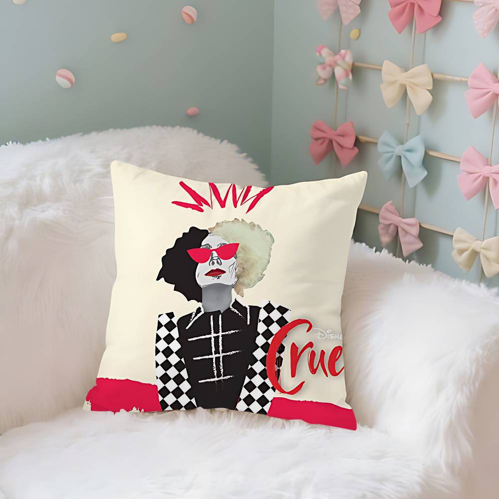 Modern Movie Bad Girl Cruella Case Plush Fabric Soft Pillowcase Double Sided Print Cushion Cover Household Gifts