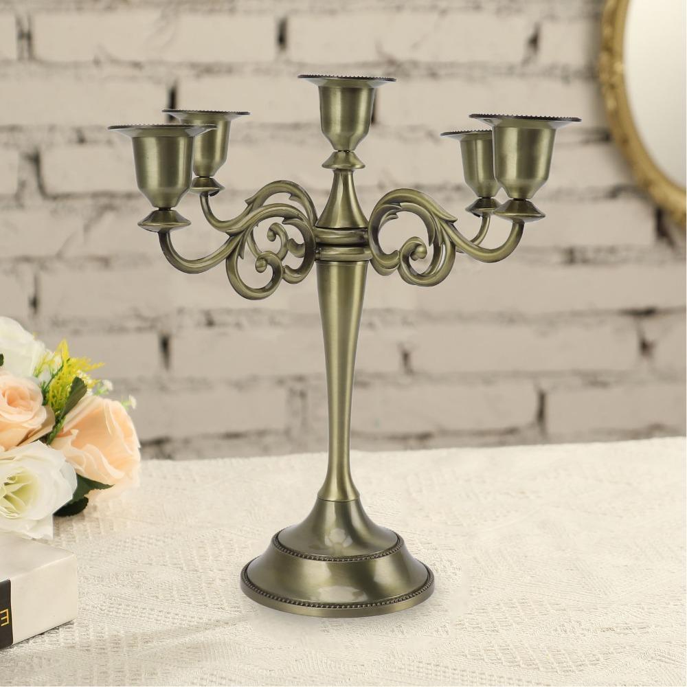 Iron Golden Branched Candle Stand 5 Arm Retro Iron Tabletop Candelabra Dining Table Layout