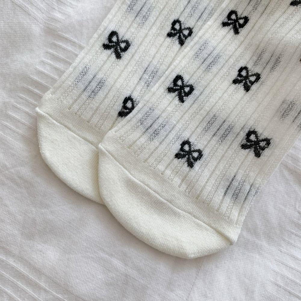 New Breathable Bowknot Socks Spring Summer Y2K Long Socks Sweet Thin Sweet Stockings