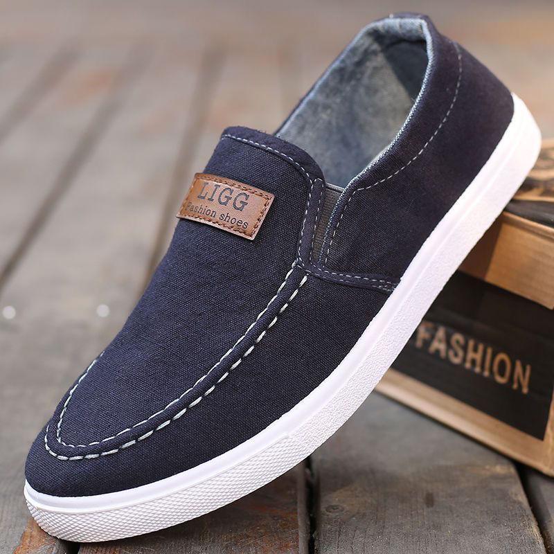 Men's Canvas Shoes with Soft Soles Casual Breathable Comfortable Sliding Sleeves Men's Cloth Shoes Men's Sneakers