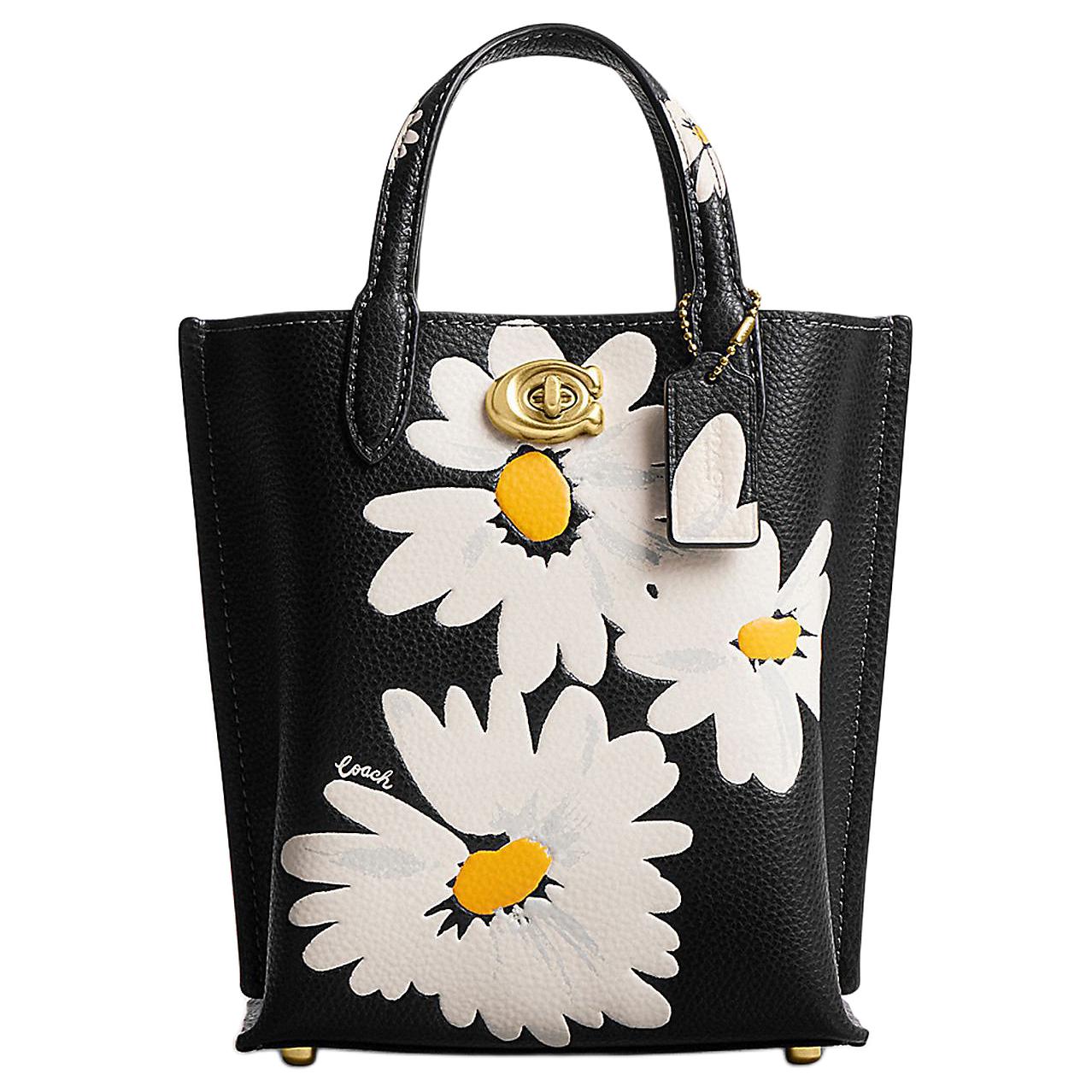 Coach Willow 18 Floral Print Polished Pebble Leather Tote Bag Small Women tote bags Black Multicolor CR678-B4M2 Basic Set (Bag+Dust Bag)