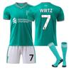 סט חולצת כדורגל לילדים ומבוגרים עם שם מותאם אישית 25/26 ליברפול חוץ #7 Wirtz Sport עם גרביים