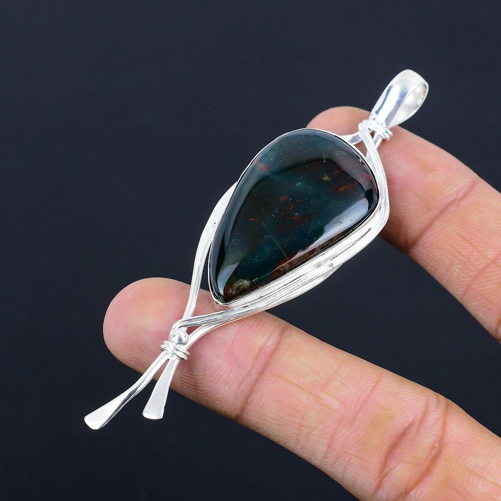 March Birth Bloodstone Stone Bezel Sister Engagement New Pendant Sterling Silver