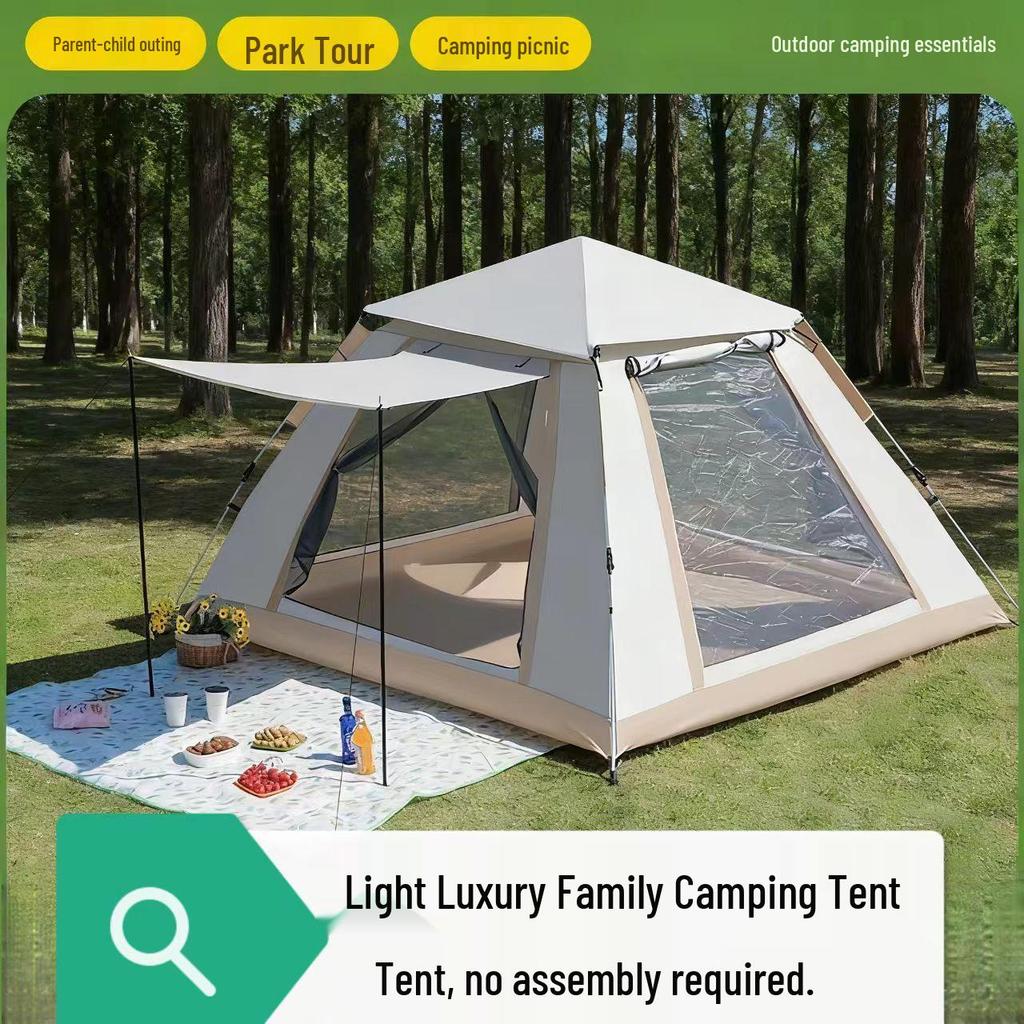 Portable Quick-Pitch Tent for 3-4 People - Four-Sided, Automatic Setup, Sun Protection, Ideal for Camping, Picnics, and Travel