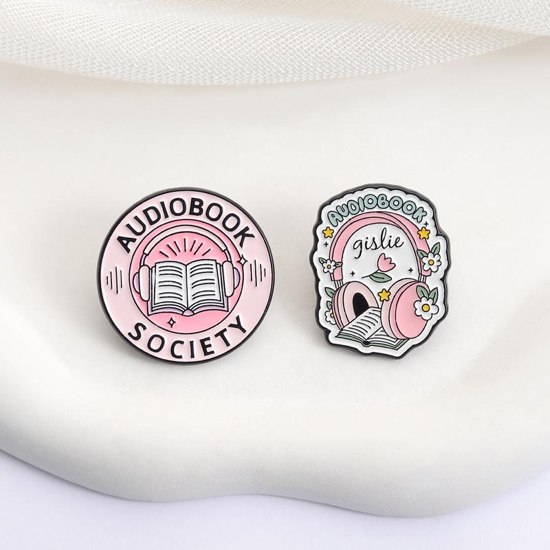 Audiobook Society Enamel Pins Audio Book Girlie Brooches Lapel Badges Headphone Reader Bookish Jewelry Gift for Friends