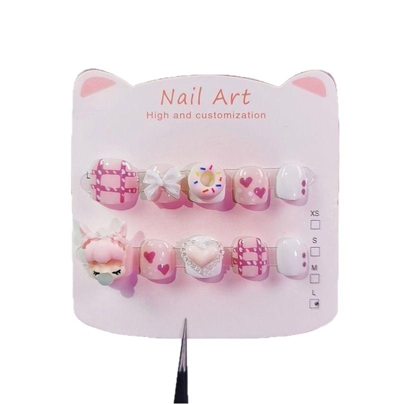 Handmade Kids' Cartoon Nail Stickers: Bubble Girl & Donut Design