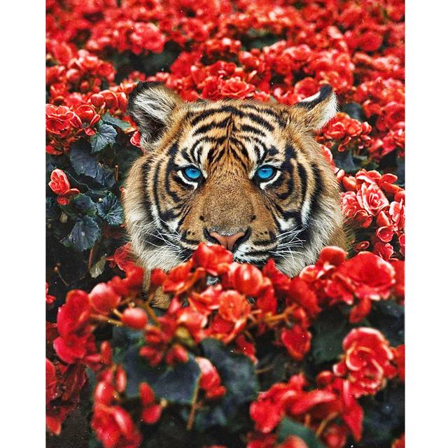 Full Round Diamond Painting Tiger Lion Face And Flower Picture Of Rhinestones Diamond Embroidery Decor For Home