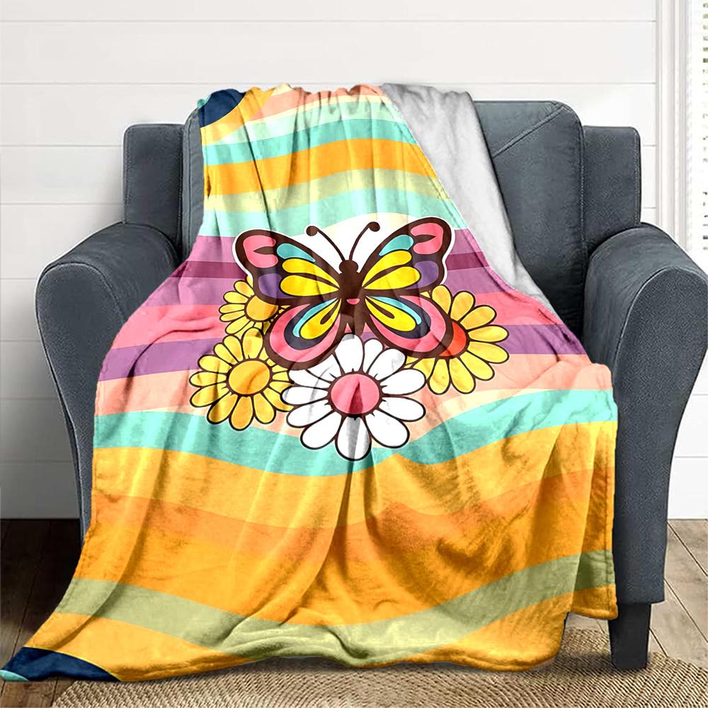 1pc Butterfly Flowers Lightweight Flannel Blanket, Comfortable and Warm Blanket, for Office and Camping Sofa Bed, Livingroom165
