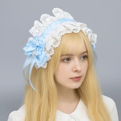 Sweet Lolita Lace Headband Ribbon Bow Anime Maid Cosplay Headdress Creative Ruffled Hairband  Party
