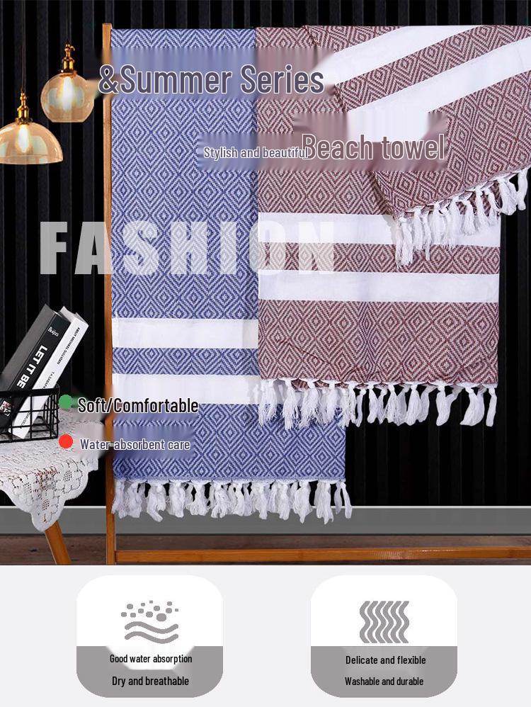 Turkish Cotton Tassel Beach Towel - Absorbent, Customizable, Versatile for Bath or Sun Protection