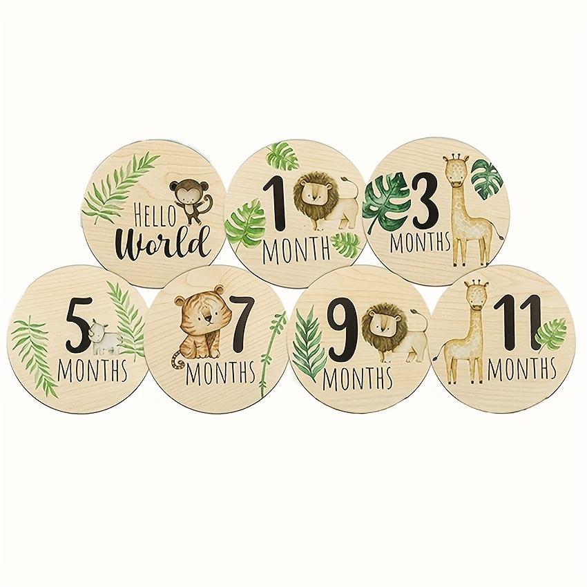 7PCS Cute Baby Wooden Monthly Milestone Cards With Announcement Sign, Pregnancy And Baby Shower Gifts For Boys And Girls