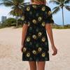Women's Summer Casual Feather Printed Hem Knotted Short Sleeve Dresses