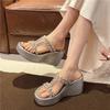 Thick-soled Cool Slippers Women's 2025 New Summer Wear Rhinestone Wedge Sandals Small Man with Skirt Fairy One-word Drag