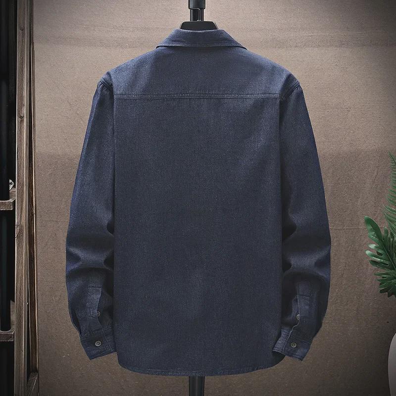 Men's Classic Denim Workwear Shirt - Long-Sleeved, Casual, Versatile, Washed for Spring or Autumn.