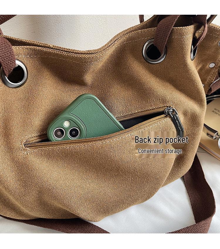 Womens Retro Tote Japanese Canvas Largecapacity Handbag For Lazy Commute Workwear Crossbody Shoulder Bag