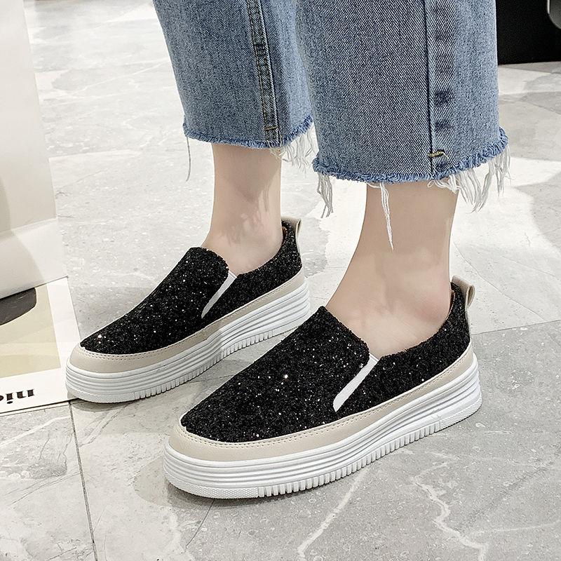 Spring Autumn Daily Routine Casual Slip On High Platform Shoes Women Fashion 2025 Comfortable and Elegant Sequins Woman Footwear