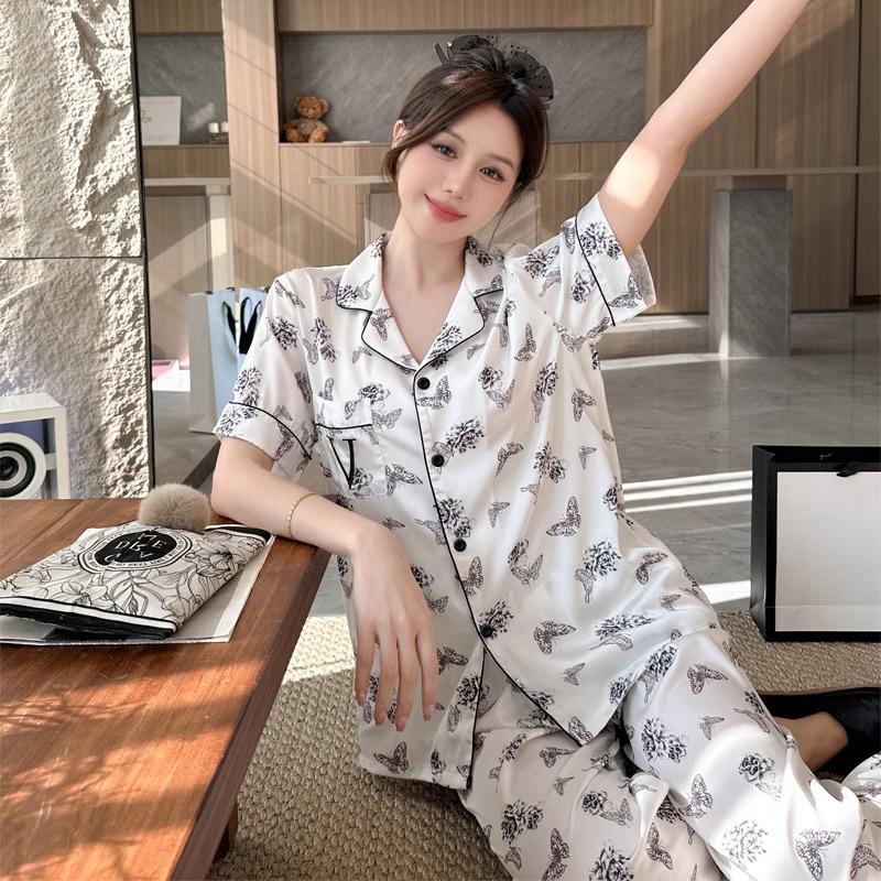 Ink Butterfly Printing Can Be Worn Outside Comfortable Casual Ice Silk Pajamas Women'S Summer Short-Sleeved Loungewear Suit