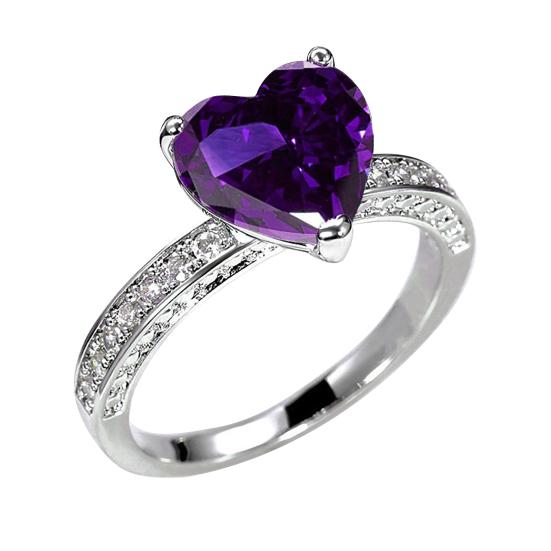 

Faux Crystal Heart Ring for Women Heart Shaped Cubic Zirconia Engagement Promise Band US 10
