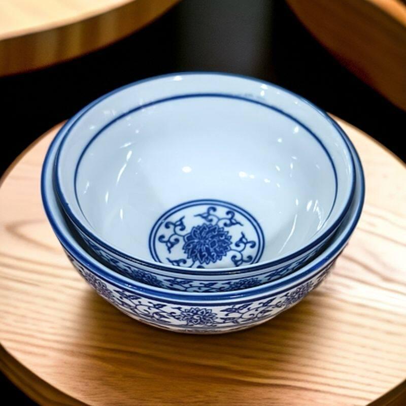 Retro Japanese Blue and White Porcelain Bowl for Rice, Dessert, Wine, or Soup