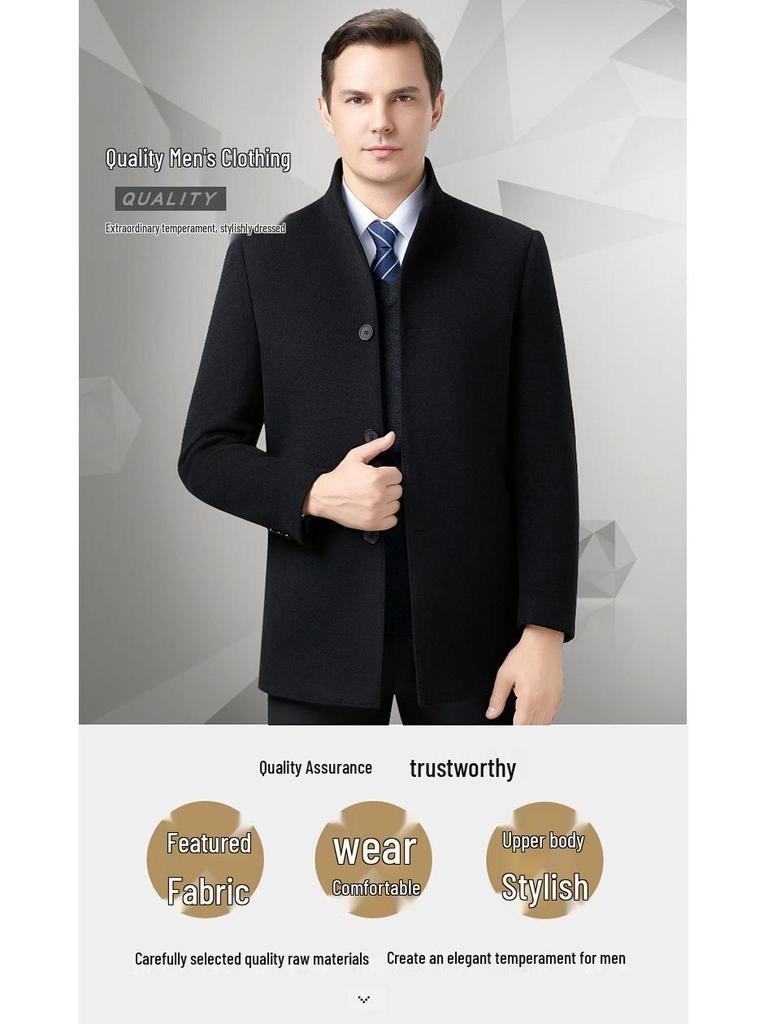 Brand Double-Sided Cashmere Men's Classic Wool Trench Coat with Down Liner