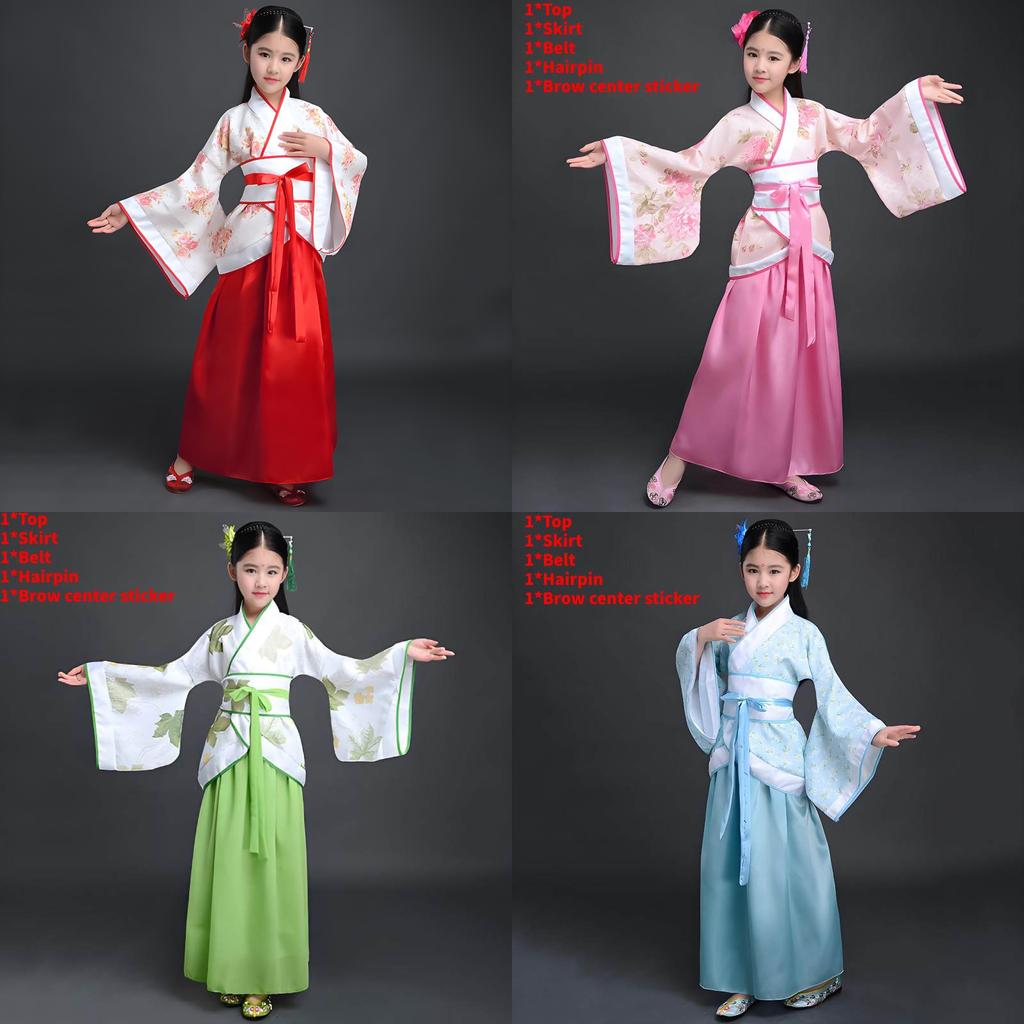 Chinese Style Childrens Hanfu Costume With Taffeta Fabric For Ethnic Dance Performances