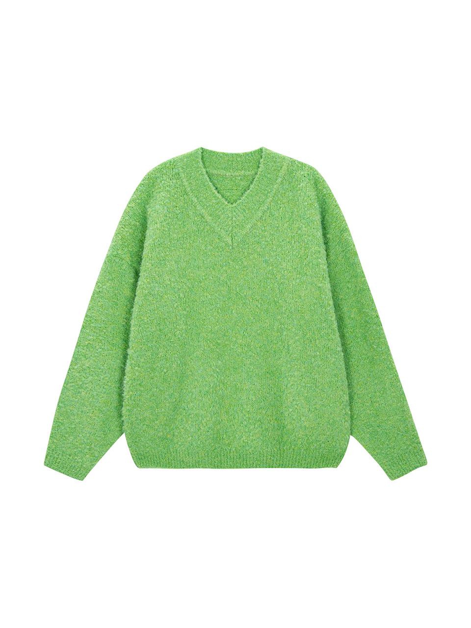 Salad Basket Wool Boucle V-Neck Pullover - Lime