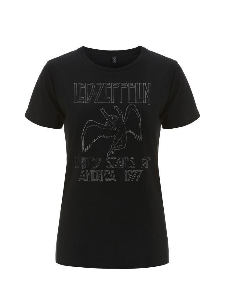 Official Led Zeppelin USA 77 Ladies Black T Shirt Led Zeppelin Fitted Tee L