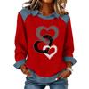Women's Fashion Flared Long Sleeve Denim Patchwork Sweatshirt Valentine's Day Print Casual Pullover Top