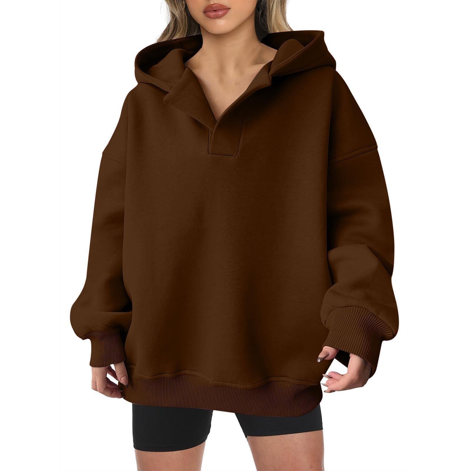 

New Autumn and Winter Women s Fleece Hooded Casual Loose Sweatshirt XL