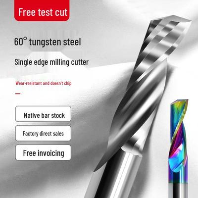 60° Tungsten Steel Single Flute Spiral Milling Cutter, 3.175mm, for Aluminum, Acrylic, PVC Plastic Engraving Machine, Cutter Head 4mm/6mm
