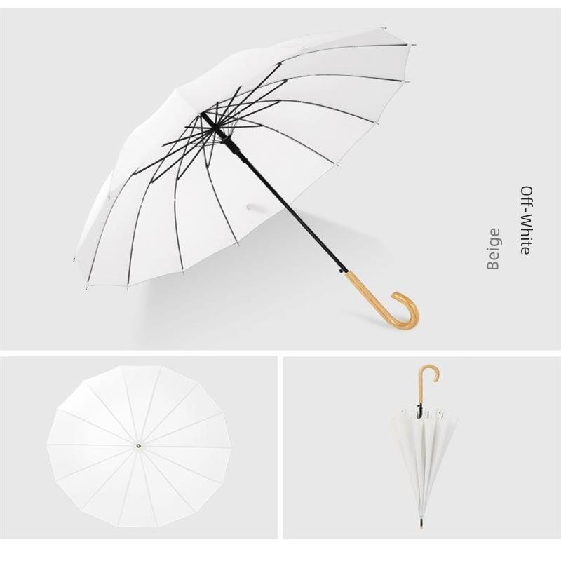 Japanese-Style Minimalist 16K Straight Umbrella with Long Handle, Simple and Stylish Solid Color Leather Handle, Customizable with Printed Logo