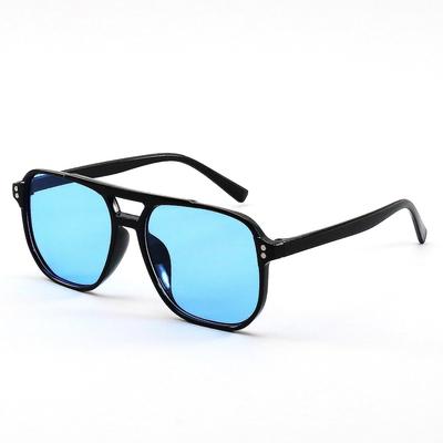 Chic Aviator Sunglasses: Square Frame, Double Bridge, Mirrored & Colored Lenses, High-End Sun Protection.
