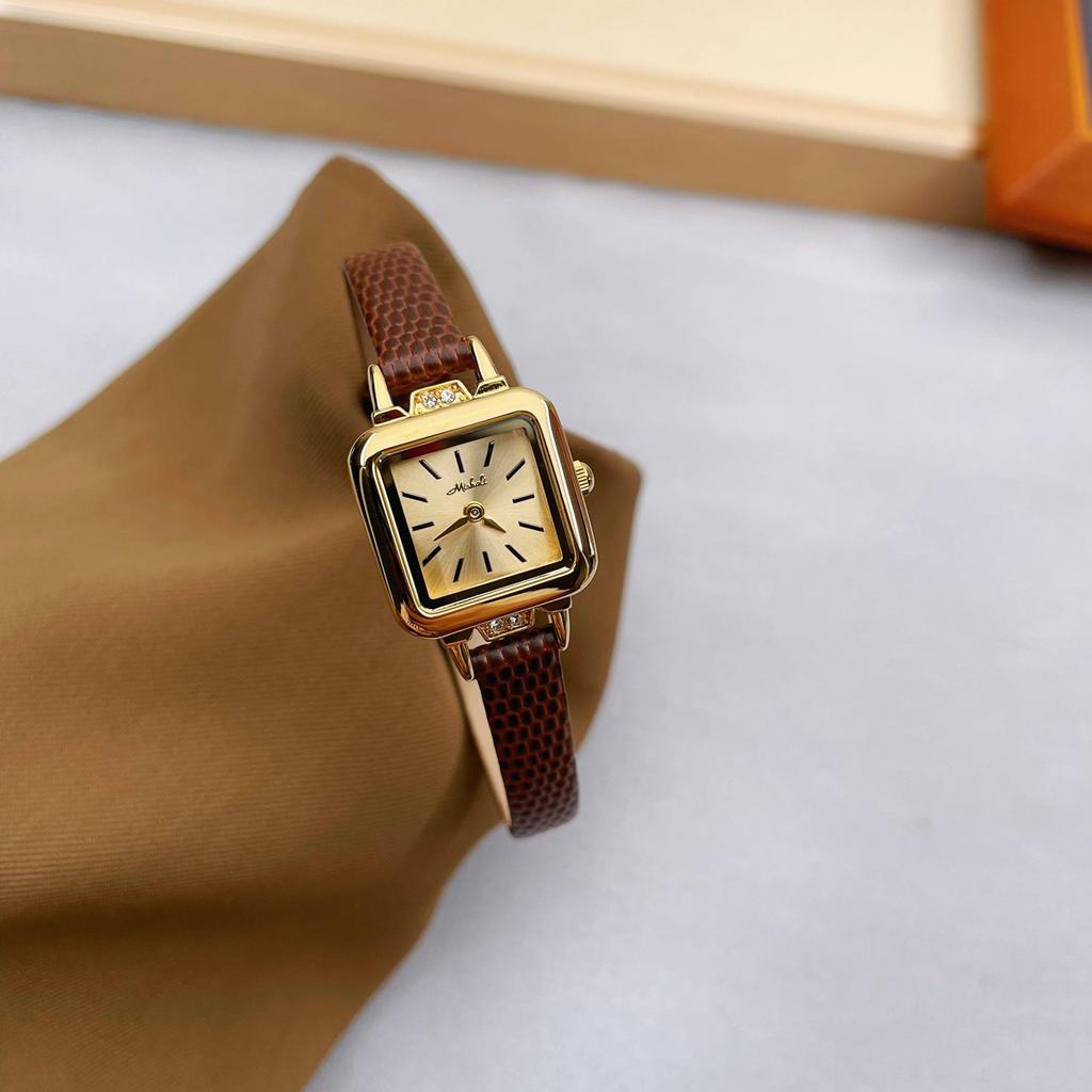 New Women'S Watch, Mini Small Dial, Square Case, Leather Strap, Ladies' Watch, Student Watch, Elegant Small Brown Watch.