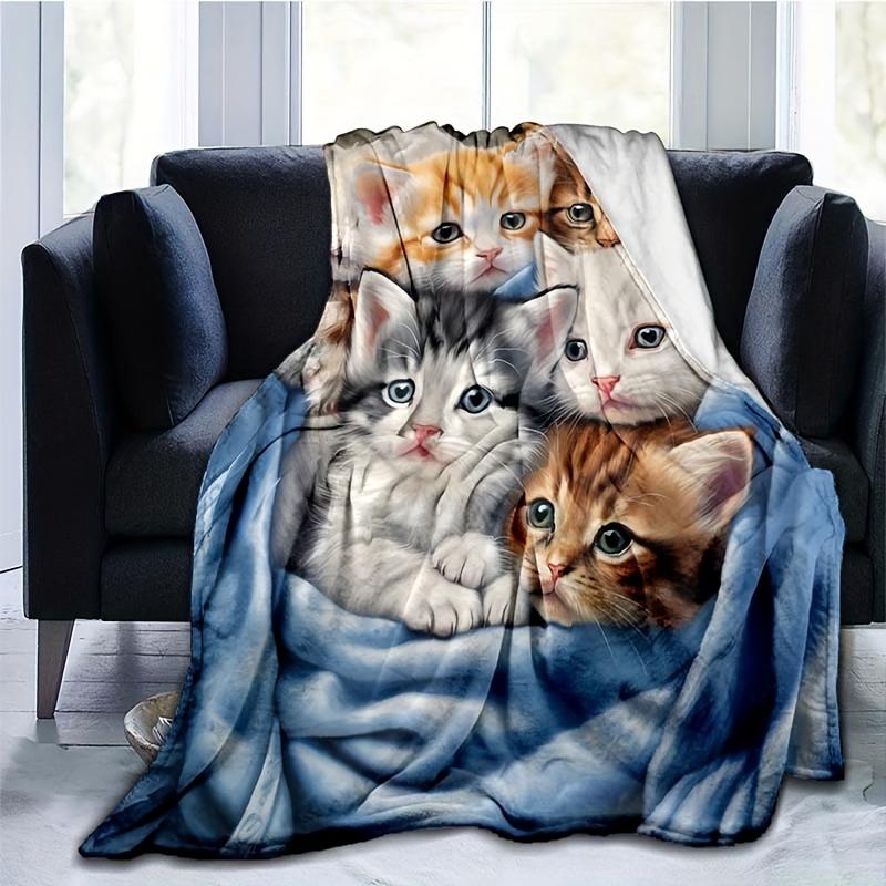 [Warm Kitten Blanket] 1pc Lightweight Warm Kitten Thin Blanket | Flannel Throw Blanket for Sofa, Bed, Travel, Camping, Livingroo 70x100cm