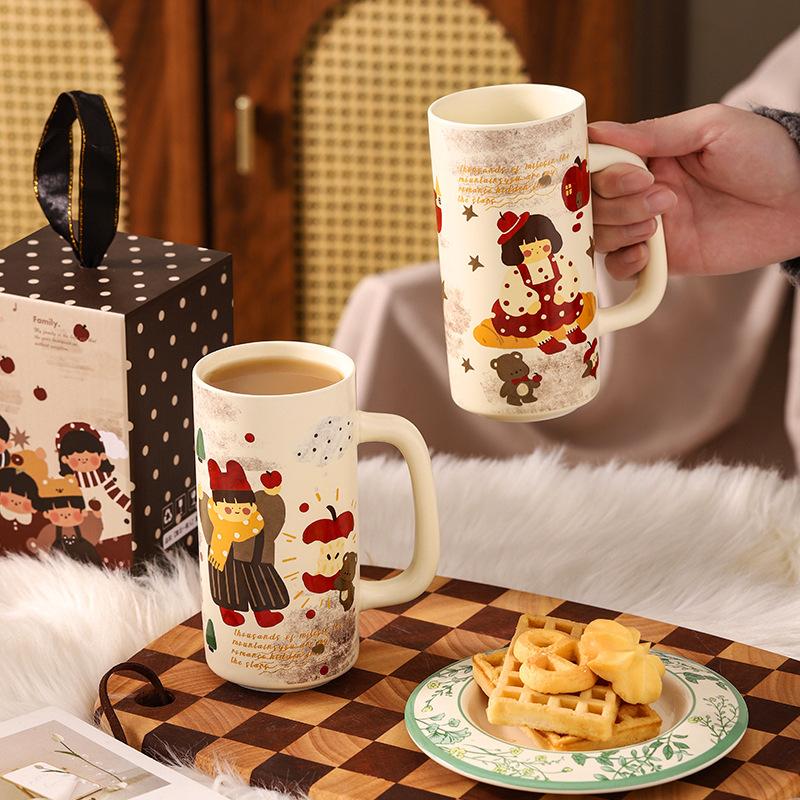 Parent Child Time Straight Cup Cute Water Cup Ceramic Cup Spring Souvenir High Appearance Mug Gift Box Gift