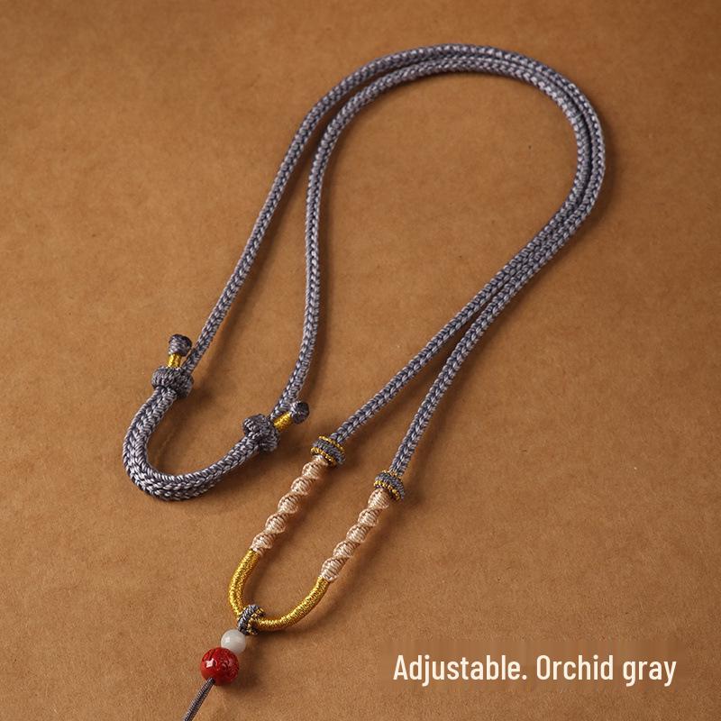 Hand-woven Jade Pendant Lanyard Necklace - Adjustable Unisex Rope