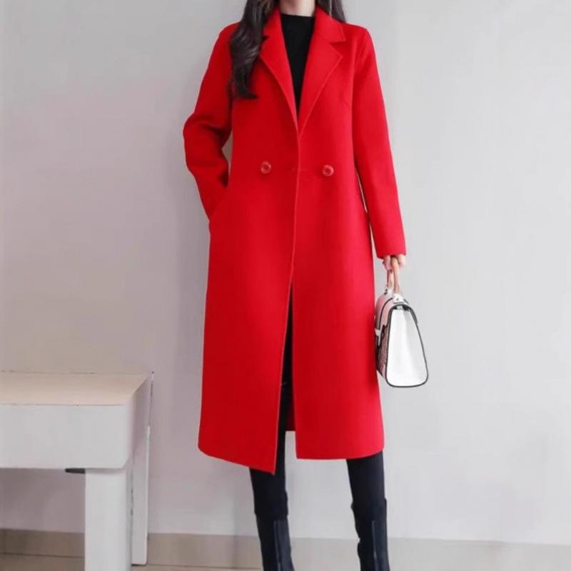 New Mid-length Coat, New Slim Fit, Belly-covering, Casual Temperament Woolen Coat for Women